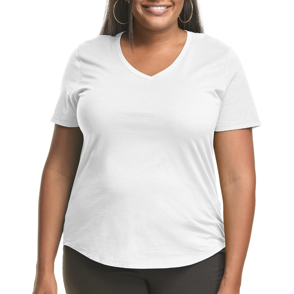 image:imageHanes Womens Just My Size Plus Size Cotton Jersey TShirt Short Sleeve VNeck TeeWhite