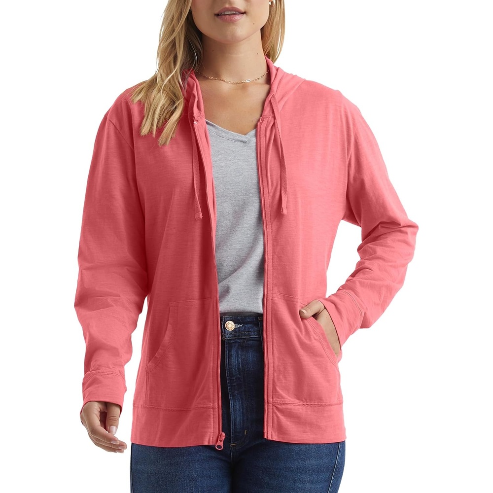 image:imageHanes Womens Lightweight Full Zip Hoodie Textured Cotton Zip Up TShirt HoodieBriny Pink