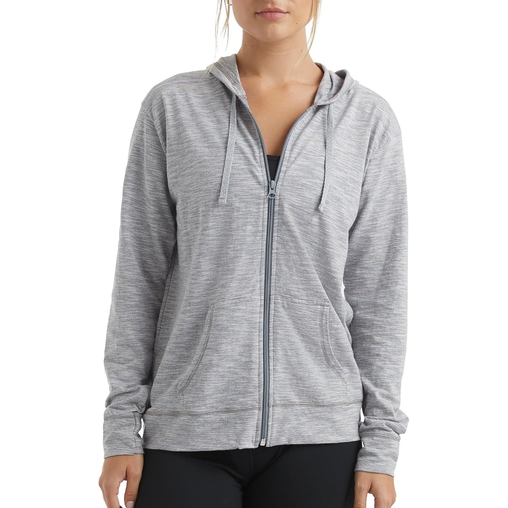 image:imageHanes Womens Lightweight Full Zip Hoodie Textured Cotton Zip Up TShirt HoodieDada Gray Pe Heather