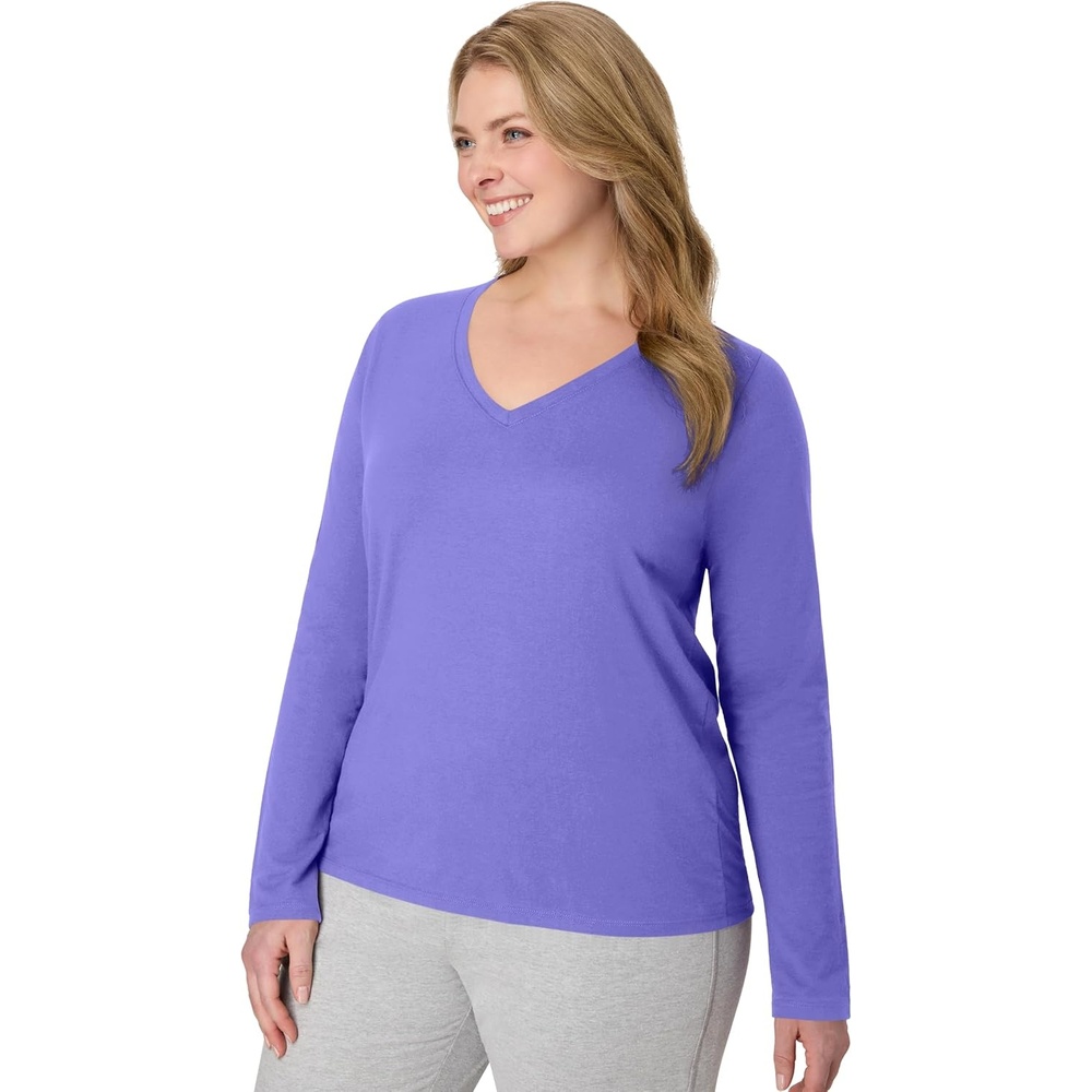 image:imageHanes Womens Long Sleeve Cotton TShirt Lightweight Crewneck and VNeck Tee for Women Modern FitPetal Purple