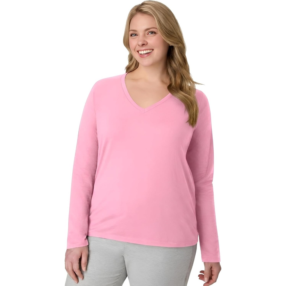 image:imageHanes Womens Long Sleeve Cotton TShirt Lightweight Crewneck and VNeck Tee for Women Modern FitPink Swish