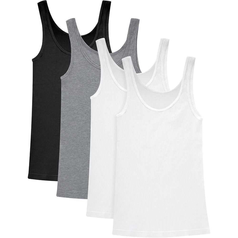 image:imageHanes Womens Originals Ribbed Tank Pack Soft Cotton Rib Tank Tops for Women 4PackWhiteWhiteBlackConcrete