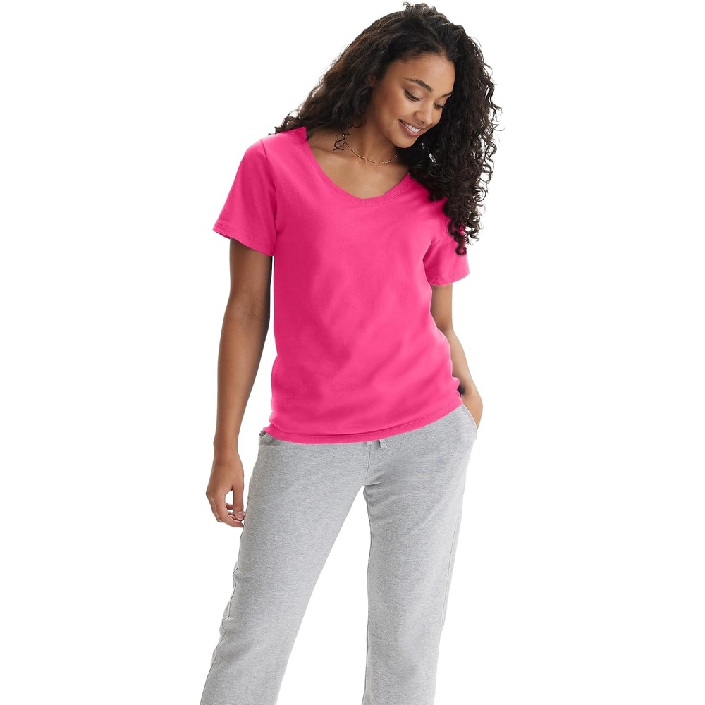 image:imageHanes Womens PerfectT Vneck Tshirt Cotton Short Sleeve Tee for Women 1 or 2PackAmaranth