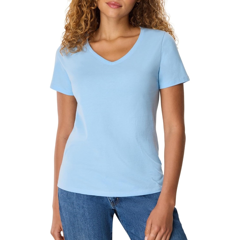 image:imageHanes Womens PerfectT Vneck Tshirt Cotton Short Sleeve Tee for Women 1 or 2PackLight Blue