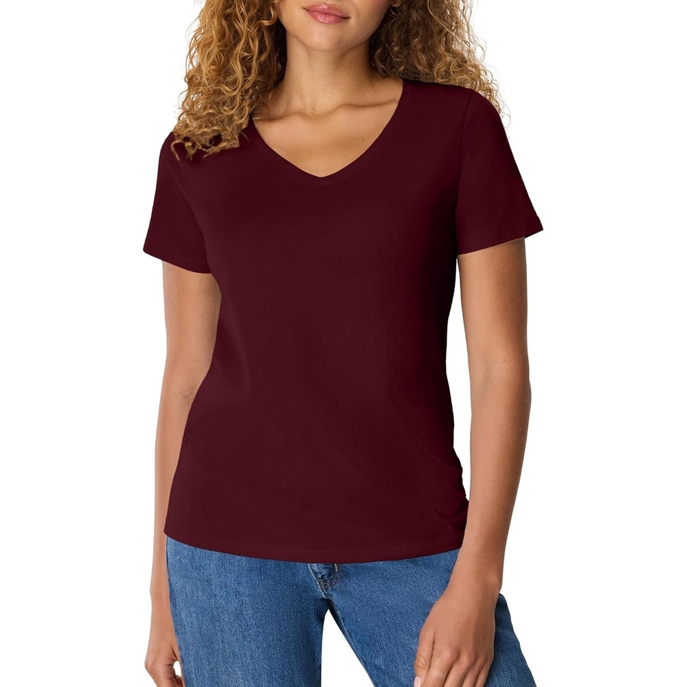 image:imageHanes Womens PerfectT Vneck Tshirt Cotton Short Sleeve Tee for Women 1 or 2PackMaroon