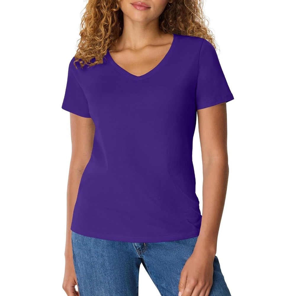 image:imageHanes Womens PerfectT Vneck Tshirt Cotton Short Sleeve Tee for Women 1 or 2PackPurple