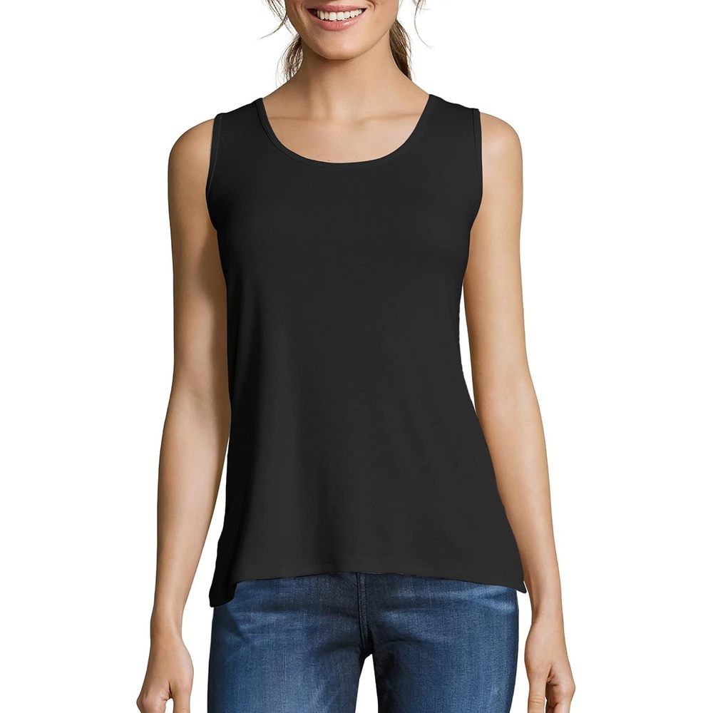 image:imageHanes Womens Shirts Womens MiniRibbed Cotton Tank Tops Womens Sleeveless TShirts Womens TanksBlack