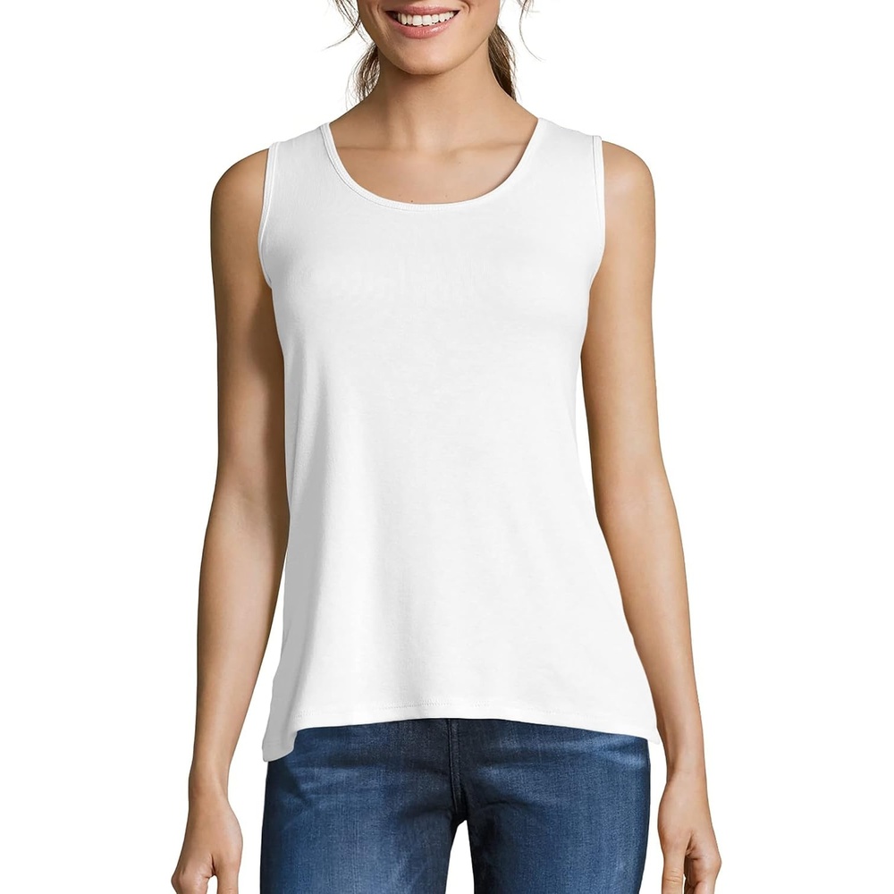 image:imageHanes Womens Shirts Womens MiniRibbed Cotton Tank Tops Womens Sleeveless TShirts Womens TanksWhite