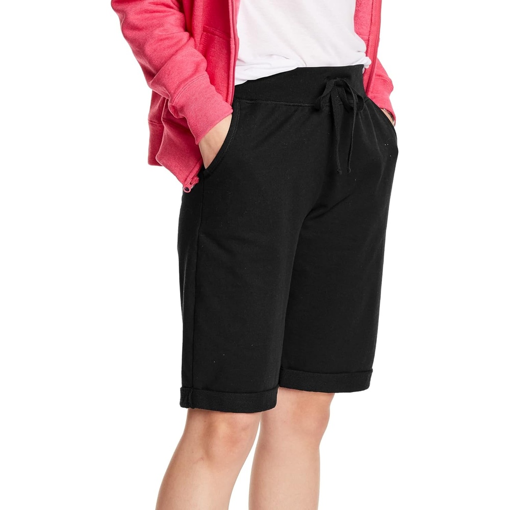 image:imageHanes Womens Shorts French Terry Bermuda Pocket Shorts Jersey Knit Fleece Shorts Womens Bermuda Shorts 11Black