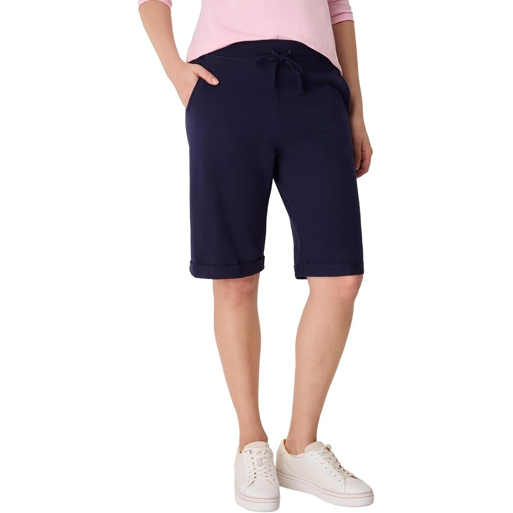image:imageHanes Womens Shorts French Terry Bermuda Pocket Shorts Jersey Knit Fleece Shorts Womens Bermuda Shorts 11Navy