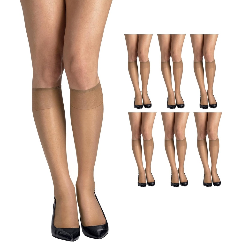 image:imageHanes Womens Silk Reflections Silky Sheer Knee Highs Reinforced Toe KneeHigh StockingsLittle Color Pack of 6