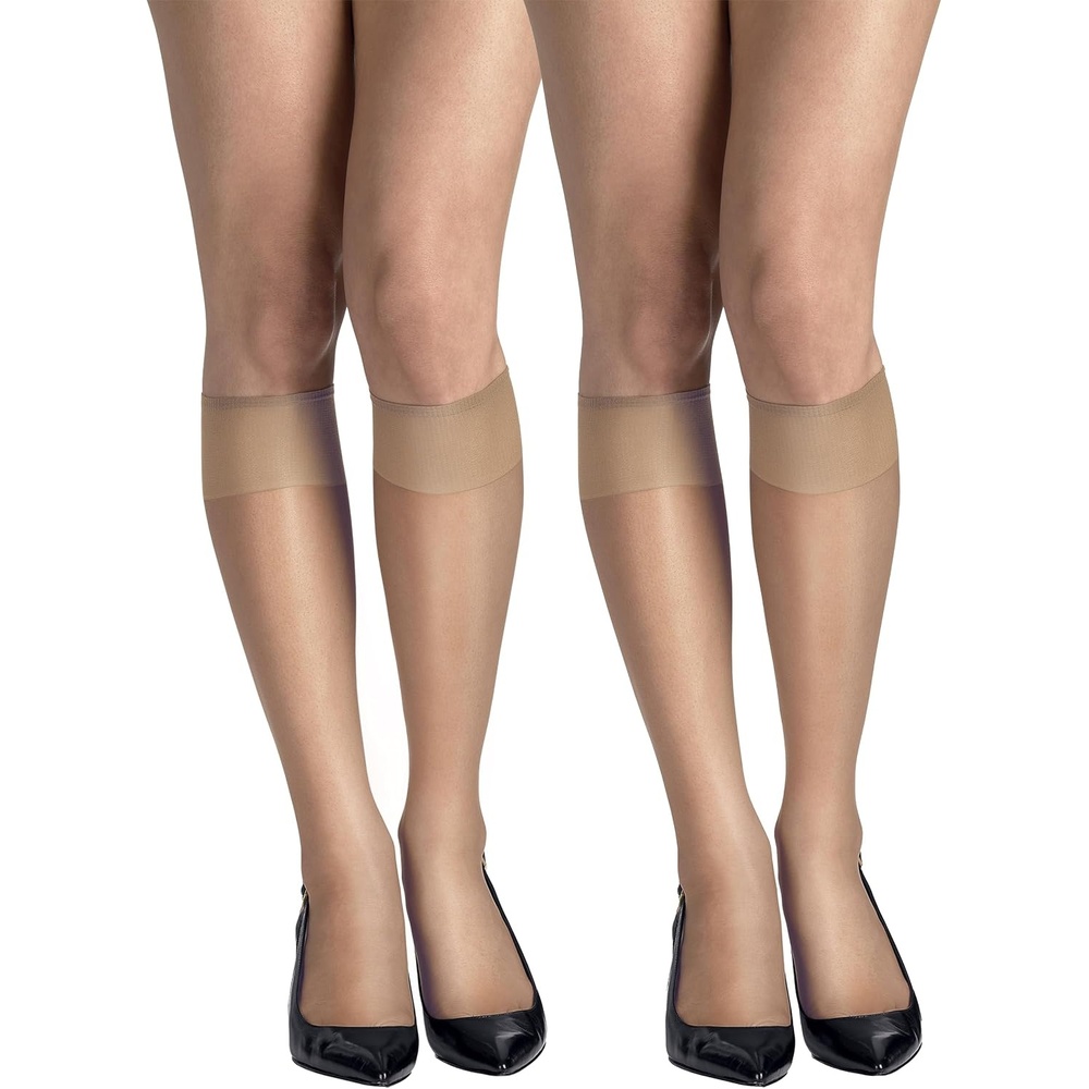image:imageHanes Womens Silk Reflections Silky Sheer Knee Highs Reinforced Toe KneeHigh StockingsNatural