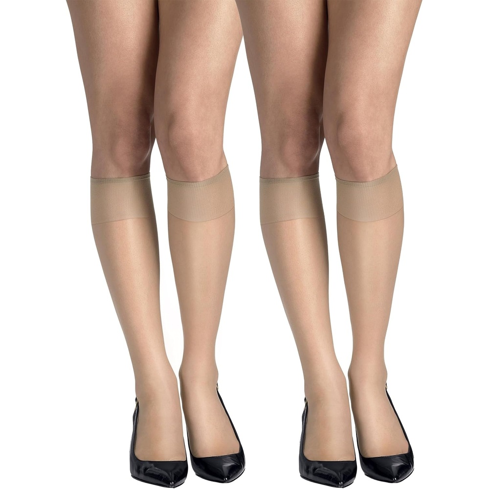 image:imageHanes Womens Silk Reflections Silky Sheer Knee Highs Reinforced Toe KneeHigh StockingsNude Pack of 2