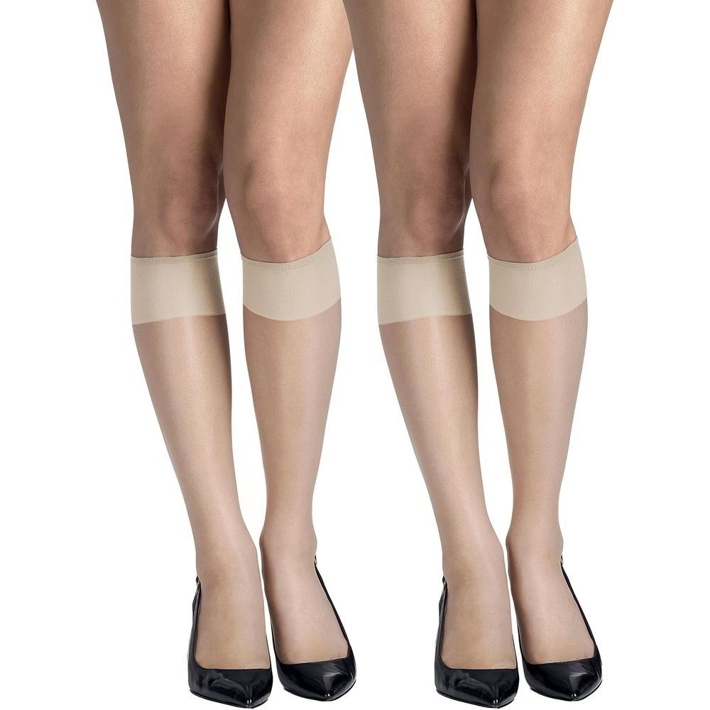 image:imageHanes Womens Silk Reflections Silky Sheer Knee Highs Reinforced Toe KneeHigh StockingsPearl Pack of 2