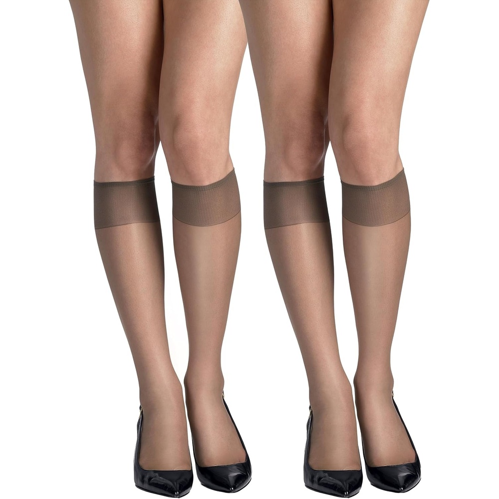 image:imageHanes Womens Silk Reflections Silky Sheer Knee Highs Reinforced Toe KneeHigh StockingsTown Taupe Pack of 2