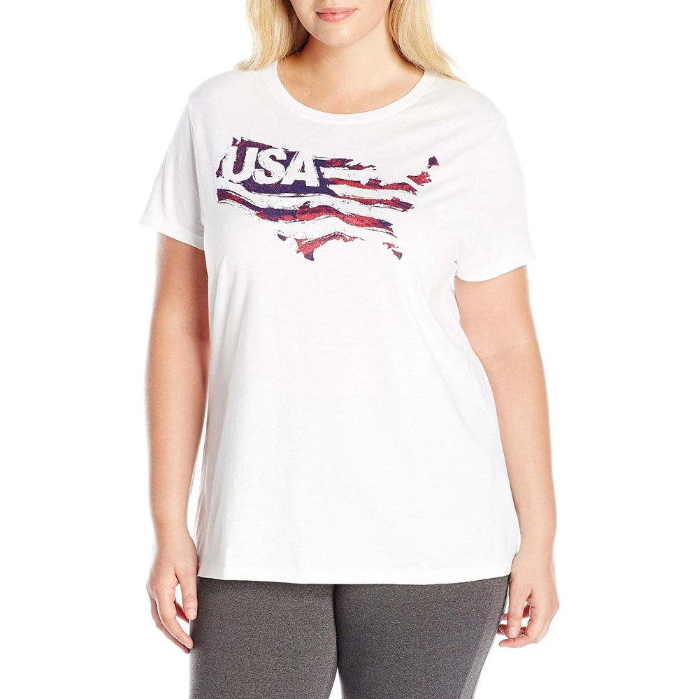 image:imageHanes Womens TShirt Just My Size Cotton Tee Plus Size TeeWhite Usa Flag