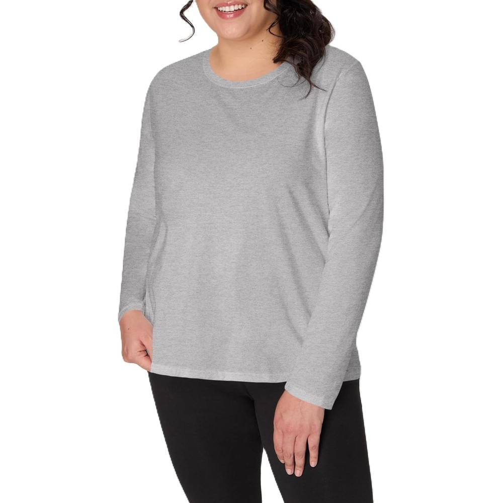image:imageJUST My Size Womens Just My Size PlusSize Long Sleeve Cotton TShirt ScoopNeck TShirts for WomenLight Steel