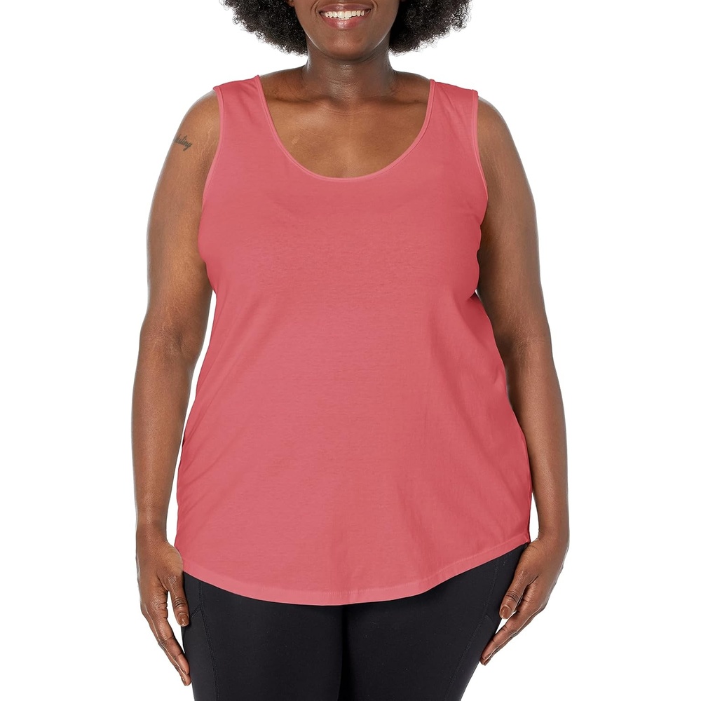 image:imageJUST My Size Womens Just My Size Womens Size Cotton Jersey Shirttail Tank Top Plus Sleeveless ShirtsBriny Pink