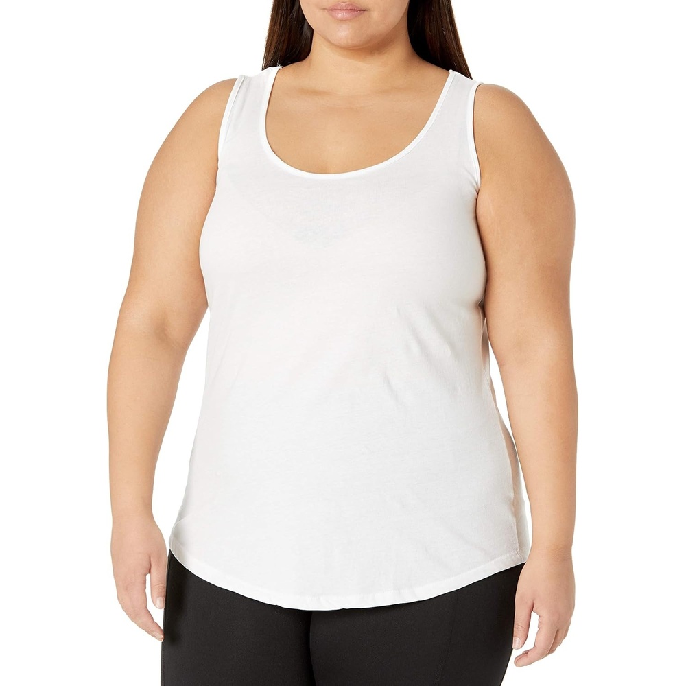 image:imageJUST My Size Womens Just My Size Womens Size Cotton Jersey Shirttail Tank Top Plus Sleeveless ShirtsWhite