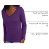 Hanes Women’s Long Sleeve Cotton T-Shirt, Lightweight Crewneck and V-Neck Tee for Women, Modern Fit(Violet Splendor)