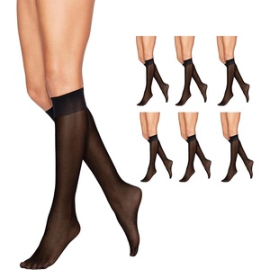 Hanes Alive Women’s Full Support Sheer Toe Knee High Stockings(Jet (Pack of 6))