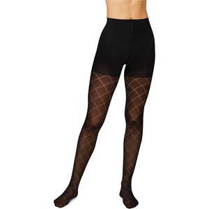 Hanes Women’s EcoSmart Fashion Diamond Outline, Control Top, Sheer Toe, Tights(Black)