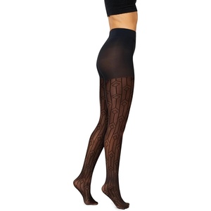 Hanes Women’s EcoSmart Fashion Sheer Art Deco, Control Top, Sheer Toe, Tights(Black)