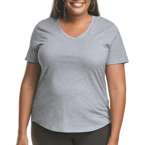 Hanes Women’s Just My Size Plus Size Cotton Jersey T-Shirt, Short Sleeve V-Neck Tee(Light Steel)