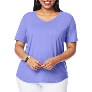 Hanes Women’s Just My Size Plus Size Cotton Jersey T-Shirt, Short Sleeve V-Neck Tee(Petal Purple)