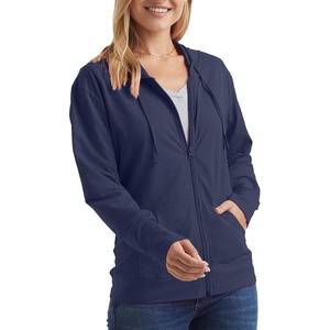 Hanes Women’s Lightweight Full Zip Hoodie, Textured Cotton Zip Up, T-Shirt Hoodie(Navy)