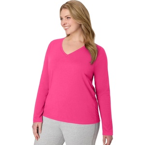 Hanes Women’s Long Sleeve Cotton T-Shirt, Lightweight Crewneck and V-Neck Tee for Women, Modern Fit(Amaranth)