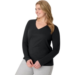Hanes Women’s Long Sleeve Cotton T-Shirt, Lightweight Crewneck and V-Neck Tee for Women, Modern Fit(Ebony)