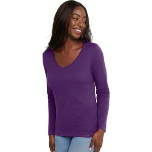 Hanes Women’s Long Sleeve Cotton T-Shirt, Lightweight Crewneck and V-Neck Tee for Women, Modern Fit(Violet Splendor)