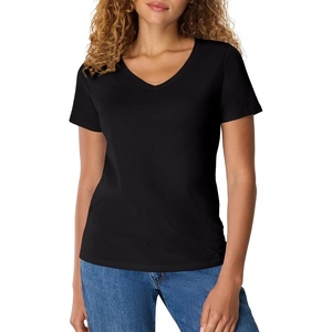 Hanes Women’s Perfect-T V-neck T-shirt, Cotton Short Sleeve Tee for Women, 1 or 2-Pack(Black)