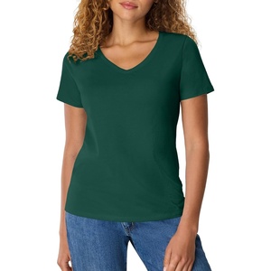 Hanes Women’s Perfect-T V-neck T-shirt, Cotton Short Sleeve Tee for Women, 1 or 2-Pack(Deep Forest)