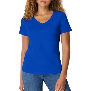 Hanes Women’s Perfect-T V-neck T-shirt, Cotton Short Sleeve Tee for Women, 1 or 2-Pack(Deep Royal)