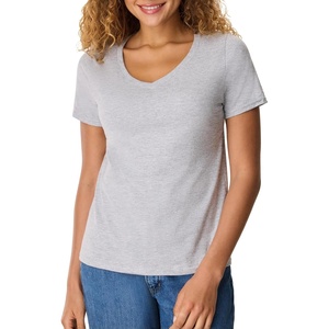 Hanes Women’s Perfect-T V-neck T-shirt, Cotton Short Sleeve Tee for Women, 1 or 2-Pack(Light Steel)