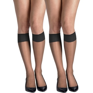 Hanes Women’s Silk Reflections Silky Sheer Knee Highs, Reinforced Toe, Knee-High Stockings(Barely Black (Pack of 2))