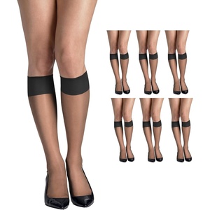 Hanes Women’s Silk Reflections Silky Sheer Knee Highs, Reinforced Toe, Knee-High Stockings(Barely Black (Pack of 6))