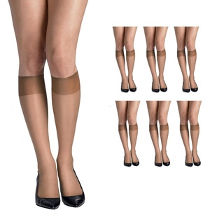 Hanes Women’s Silk Reflections Silky Sheer Knee Highs, Reinforced Toe, Knee-High Stockings(Barely There (Pack of 6))