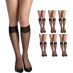 Hanes Women’s Silk Reflections Silky Sheer Knee Highs, Reinforced Toe, Knee-High Stockings(Jet (Pack of 6))