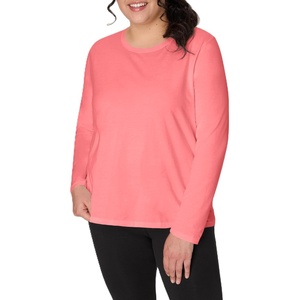 JUST My Size Women’s Just My Size Plus-Size Long Sleeve Cotton T-Shirt, Scoop-Neck T-Shirts for Women(Briny Pink)