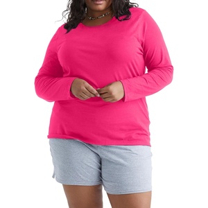 JUST My Size Women’s Just My Size Plus-Size Long Sleeve Cotton T-Shirt, Scoop-Neck T-Shirts for Women(Sizzling Pink)