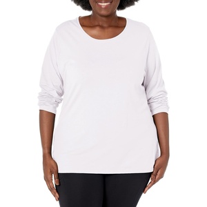 JUST My Size Women’s Just My Size Plus-Size Long Sleeve Cotton T-Shirt, Scoop-Neck T-Shirts for Women(White)