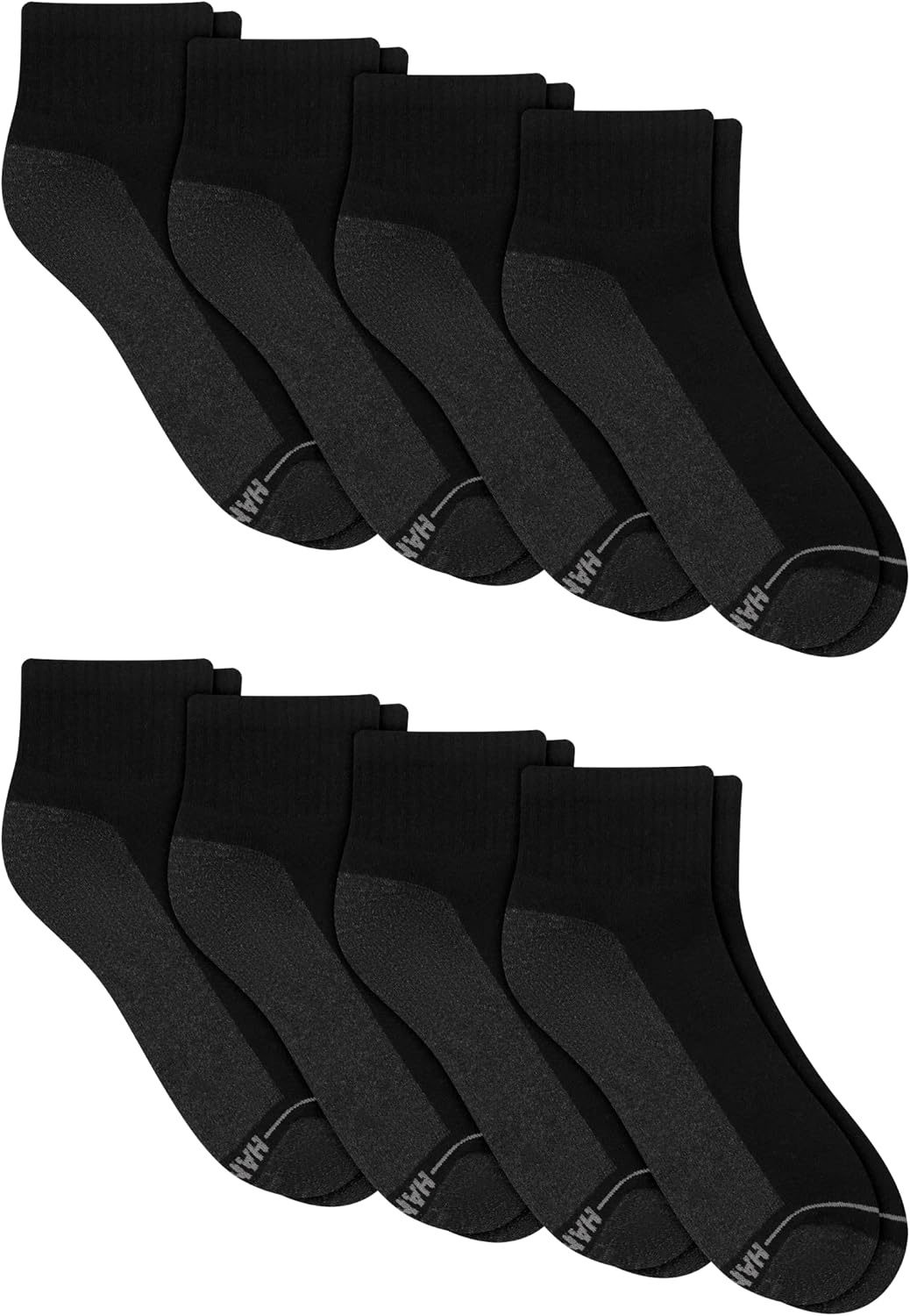 image:imageHanes Mens Crew Socks Pack 8 Pairs Max Cushion Moisturewicking Ankle Socks for Men Cushioned Ankle LengthBlack With Gray Logo 8 Pack