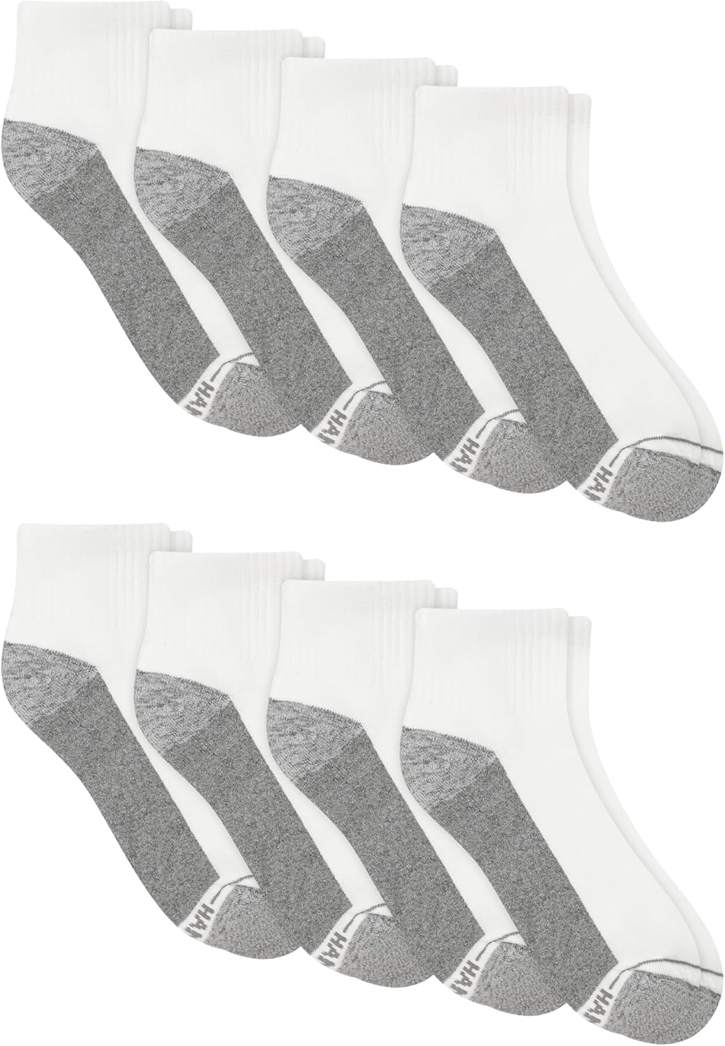 image:imageHanes Mens Crew Socks Pack 8 Pairs Max Cushion Moisturewicking Ankle Socks for Men Cushioned Ankle LengthWhite With Gray Logo 8 Pack