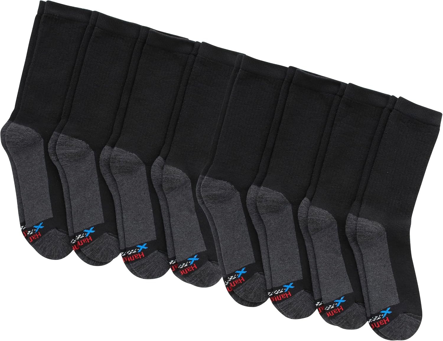 image:imageHanes Mens Crew amp Over the Calf Socks Pack Max Cushioned Moisturewicking Stay Dry Socks Athletic Socks 6 8 Or 12pairsBlackGrey Foot Bottom
