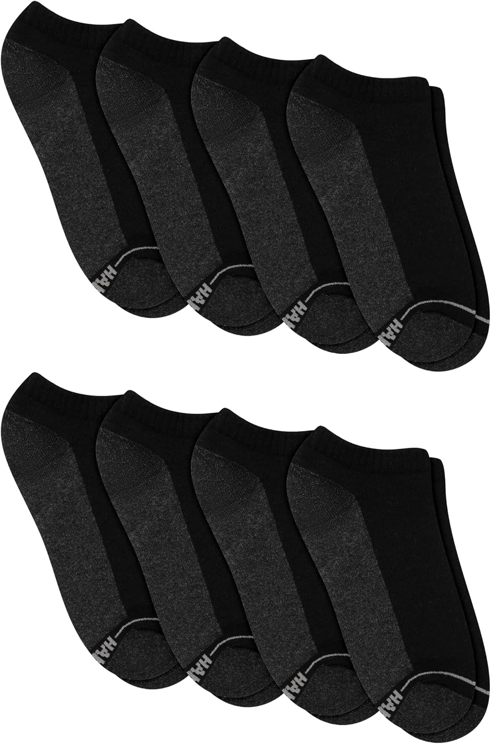 image:imageHanes Mens Max Cushion Low Cut Socks 6 8 and 12 Pair Pack White and BlackBlack With Gray Logo 8 Pack