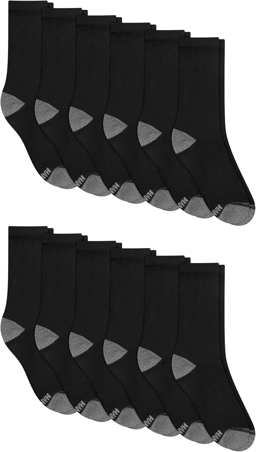 image:imageHanes Mens Socks Active Cool Xtemp Lightweight Moisturewicking Cushioned Ankle Crew and No Show 12 and 14 Pair PacksBlack