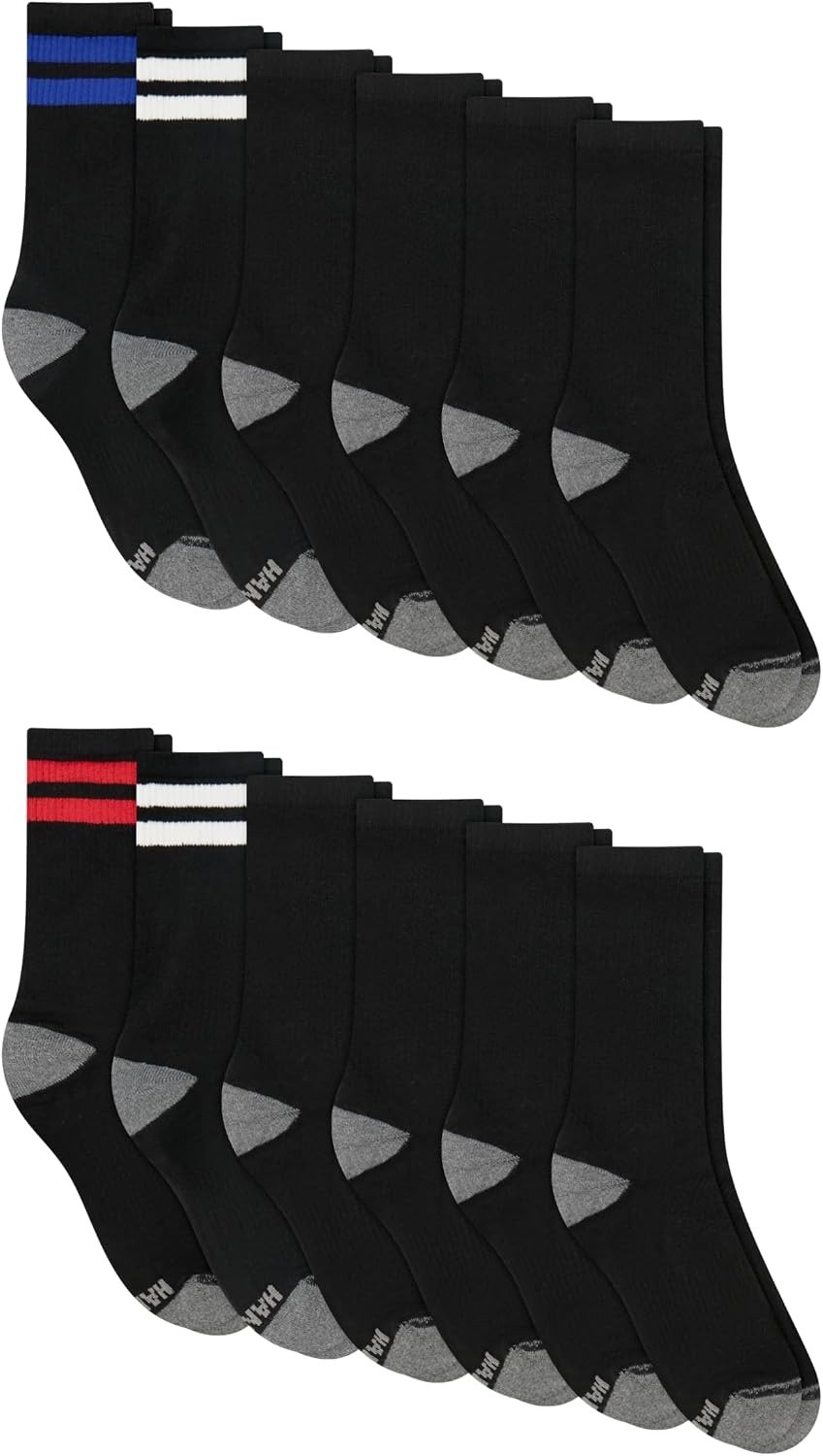 image:imageHanes Mens Socks Active Cool Xtemp Lightweight Moisturewicking Cushioned Ankle Crew and No Show 12 and 14 Pair PacksBlack Stripe Crew 14 Pair